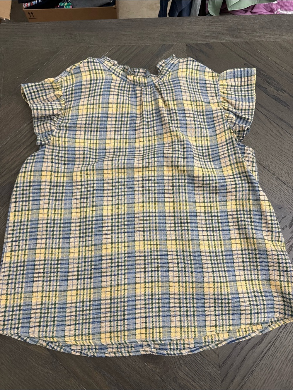 Ruffled Plaid Blouse in Yellow and Blue